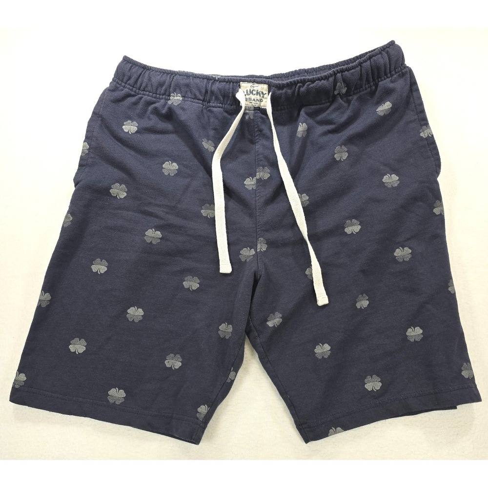 Lucky Brand Mens Navy Blue‎ Clover Print Sleep Shorts Lounge Pajamas Size L